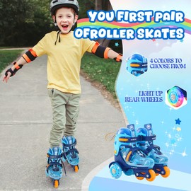 METROLLER Adjustable Kids Balance Roller Skates for Toddler Ages 3-6 Rainbow Unicorn Dinosaurs Illuminating Rollerskates for Girls Boys Ages 5-8 Three-Point Type Suitable for Beginners