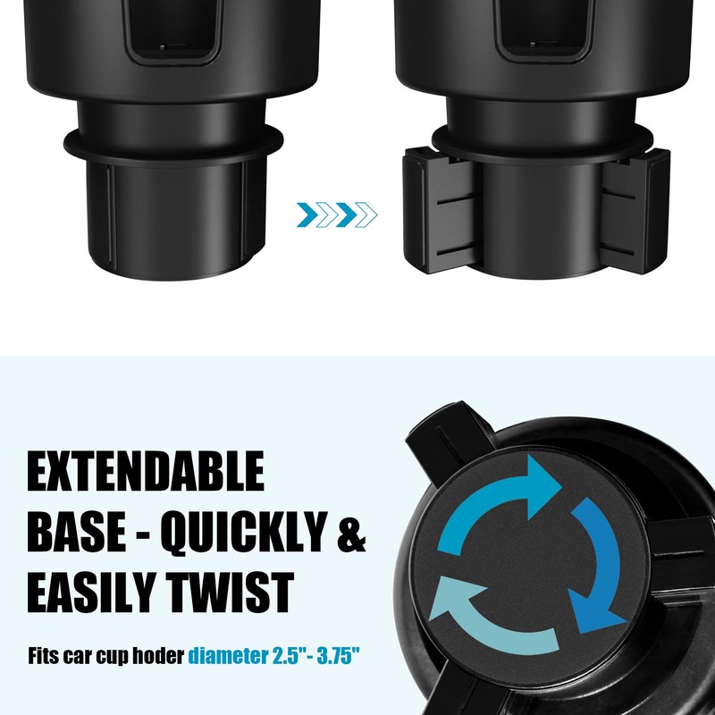 Upgraded Car Cup Holder Expander Adapter with Offset Adjustable Base,