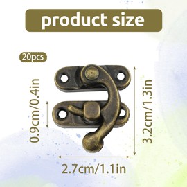 20Pcs Antique Right Latch Hook Mini Box Clasp Bronze Turn Button Latch Vintage Style Lock Latches Swing Lock Clasp with Matching Screws for DIY Wine Gift Jewellery Wooden Boxes Decoration