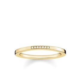 THOMAS SABO D_TR0005-924-14-52 Women's Ring 925 Sterling Silver 750 Yellow Gold Plated Diamond Pavè White Size 52 (16.6), Sterling Silver, Diamond