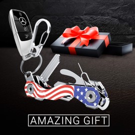 Smart Compact Key Organizer Keychain - Made of Carbon Fiber & Stainless Steel- Pocket key Chain Organizer Up to 28 Keys- Lightweight, Strong Includes Bottle Opener, Carabiner & More