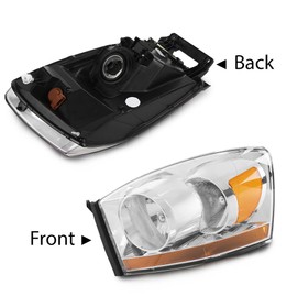 G-PLUS Headlights Assembly w/Bulbs Compatible with Dodge Ram 1500 06-08/Dodge Ram 2500 3500 06-2009 55077794AB 55077795AB,Clear Lens Chrome Housing Amber Reflector Driver Side & Passenger Side