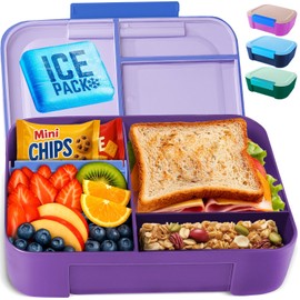 KARRICO Leakproof Lunch Box – 3-Compartment Bento Box, Cooler Pack & Adjustable Divider, Extra Large & BPA-Free – Dishwasher Safe, Ideal for On-the-Go Meals, Lilac & Blue