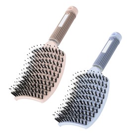 Kzvsiy 2 Pcs Boar Bristle Hair Brush Set, Detangling Brush for Dry/Wet Hair, Ideal for Fine, Thick, Curly, and Tangled Hair Curved and Vented Design for Women and Girl (Sky Blue & Pink)