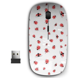 2.4G Ergonomic Portable USB Wireless Mouse for PC, Laptop, Computer, Notebook with Nano Receiver ( Graphic Bright Red Ladybugs )