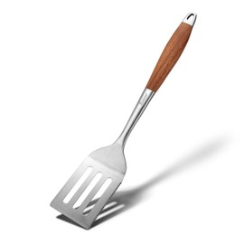 KULUNER Professional Grade Stainless Steel Cooking Spatula - 17 Inches, Sturdy and Durable, Premium Solid Wood Handle, with Bottle Opener, Suitable for Barbecue, Outdoor Kitchens, and Grilling Food