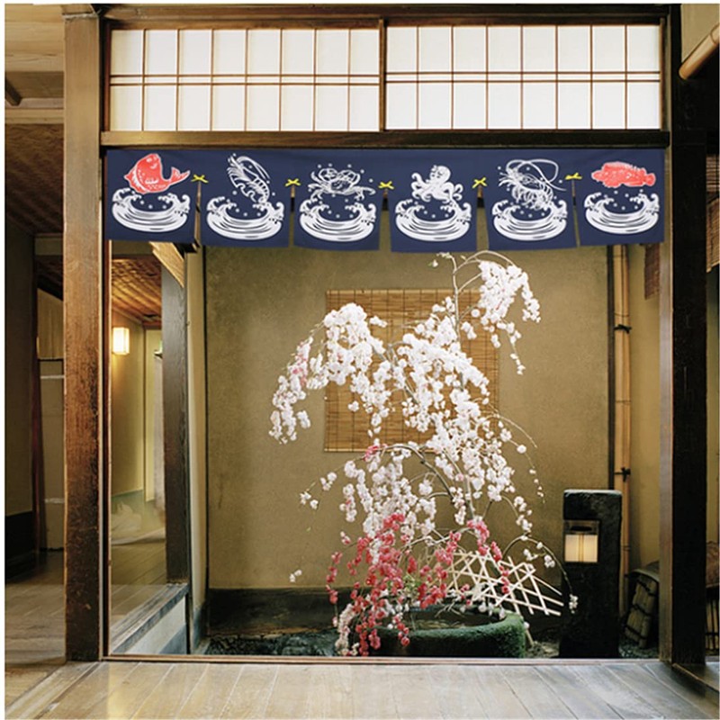 UXOWOXU Wave Pattern Doorway Traditional Short Noren Curtain for Japanese