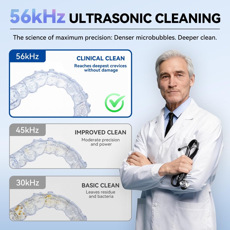 Portable Ultrasonic Cleaner, 56kHz Ultrasonic Retainer Cleaner, Upgraded Lighted Retainer