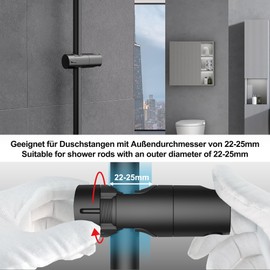 JOHO Hand Shower Holder Adjustable Shower Holder for Shower Columns Shower Rail with a Diameter of 22-24 mm Black