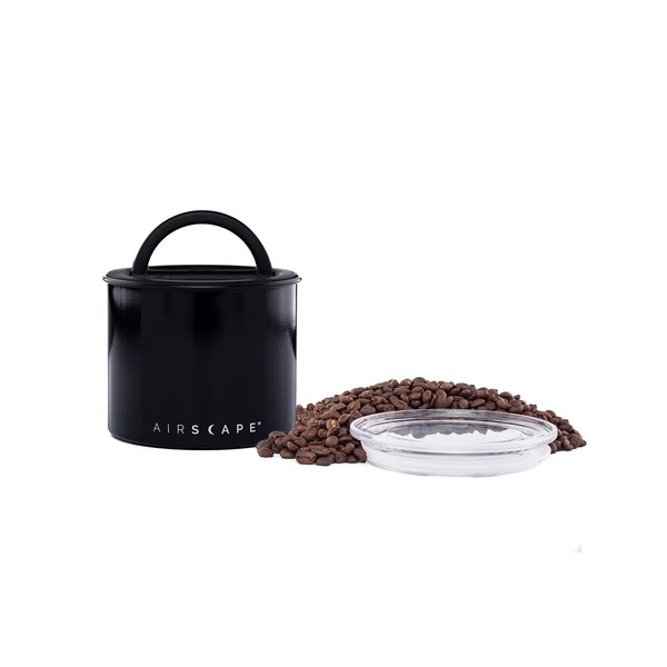 Planetary Design Airscape Stainless Steel Coffee Canister | Food Storage Container | Patented Airtight Lid | Push Out Excess Air Preserve Food Freshness (Small, Obsidian)