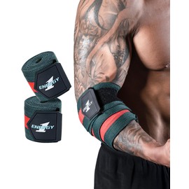 kcross Elbow Wraps for Weightlifting, 47" Strengthening support Elbow Sleeve Weightlifting (1 Pair) for Powerlifting, Bench Press, Gym Workout (Red Green Striped)