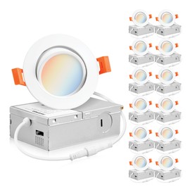 PARMIDA (12 Pack) 3 Inch 5CCT Ultra-Thin LED Adjustable Gimbal Recessed Lighting with J-Box, 2700K/3000K/3500K/4000K/5000K 5 Color Selectable, 8W, Eyeball Canless Slim Panel Lights, Dimmable, IC, ETL