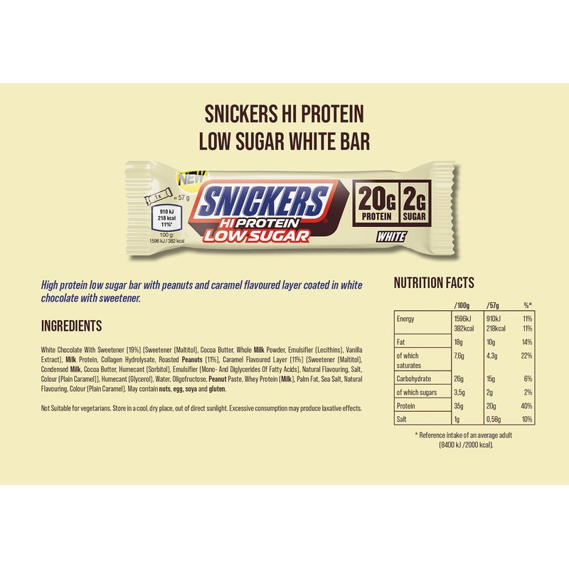 Snickers Snickers Bars - Low Sugar High Protein Bars- White