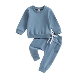 MAYUMMPY - Conjunto de sudadera con cuello redondo para bebés y niñas, conjunto de pantalones deportivos para otoño e invierno, Azul, 18-24 Meses