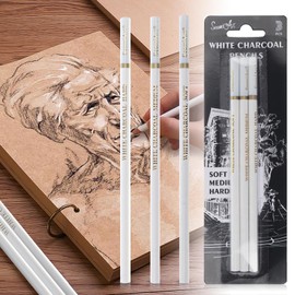 UICCVOKK Charcoal Drawing Pencils Set, White Charcoal Pencils for Artists Charcoal Pencils White Artist Pencil Drawing White Pencils Charcoal Pencils Drawing, Soft/Medium/Hard(White, 3 Pcs)
