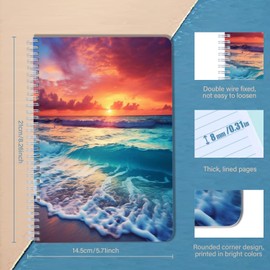 Spiral Notebook Journal,3Pack,100 Pages,5.71x 8.26 in Lined College Ruled Paper Double-Wire Spiral Notebook for Study and Notes - Sunset Over The Sea