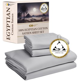 California Design Den Certified Luxury 100% Egyptian Cotton Bed Sheets, Full Size Cotton Sheets, Deep Pocket Sheets Sateen, Soft Cooling Sheets for Hot Sleepers (Light Grey, Full)