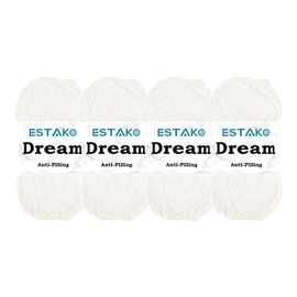 Estako Dream, (4 Skeins Pack) 100% Microfiber Acrylic Yarn, Soft, Super Fino/Fingering Weight (1) for Crochet and Knitting (4 x 3.5 Oz) / (4 x 382 Yrds) (70171 - White)