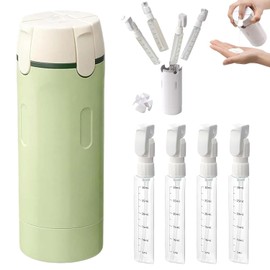 4 in 1 Travel Dispenser Bottle, Leak-Proof & Refillable Toiletry Containers with Scale Labels for Shampoo, Portable Shampoo Lotion Conditioner Cream Bottles for Gyms, Camping (Green)