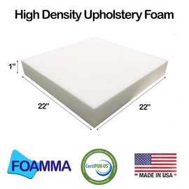 FOAMMA 1" x 22" x22" High Density Upholstery Foam Cushion,Seat Replacement, Upholstery Sheet, Foam Padding Made in USA!!!