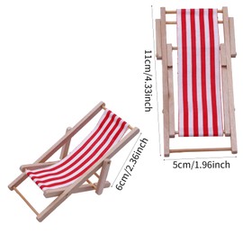 Decorative Deck Chair, Miniature Beach Chair, Set of 4, Wooden Mini Decorative Deck Chair, Doll Recliner Chair, Beach Chair, Mini Chair, Folding Chair, Seat of 11 x 5 cm