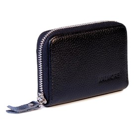 KALMORE Women's Leather RFID Card Wallet Small Purse Window, Black, One Zipper with ID