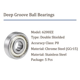 Kozelo 5pcs 6200ZZ Ball Bearings 10x30x9mm Chrome Steel Double Shielded Deep Groove Ball Bearings for Machinery and Industrial Applications