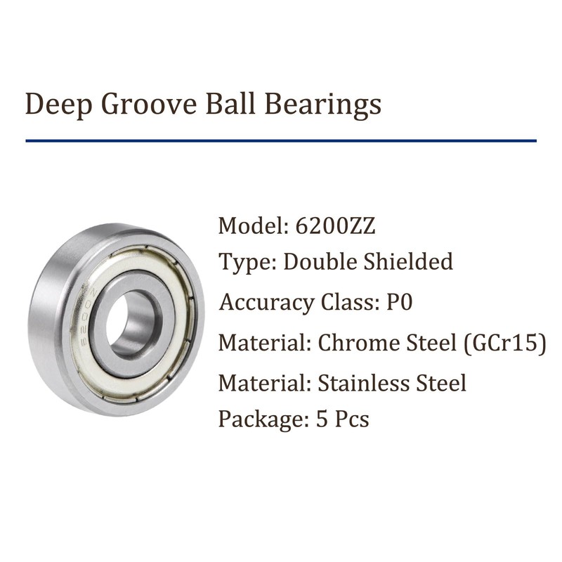 Kozelo 5pcs 6200ZZ Ball Bearings 10x30x9mm Chrome Steel Double Shielded