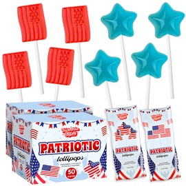 100 Pack July 4 Patriotic Lollipops - Individually Wrapped Flag & Star Shape Suckers & Delicious Flavor -Bulk July Four Candy Use For, Party Favor, Classroom & Office Treats