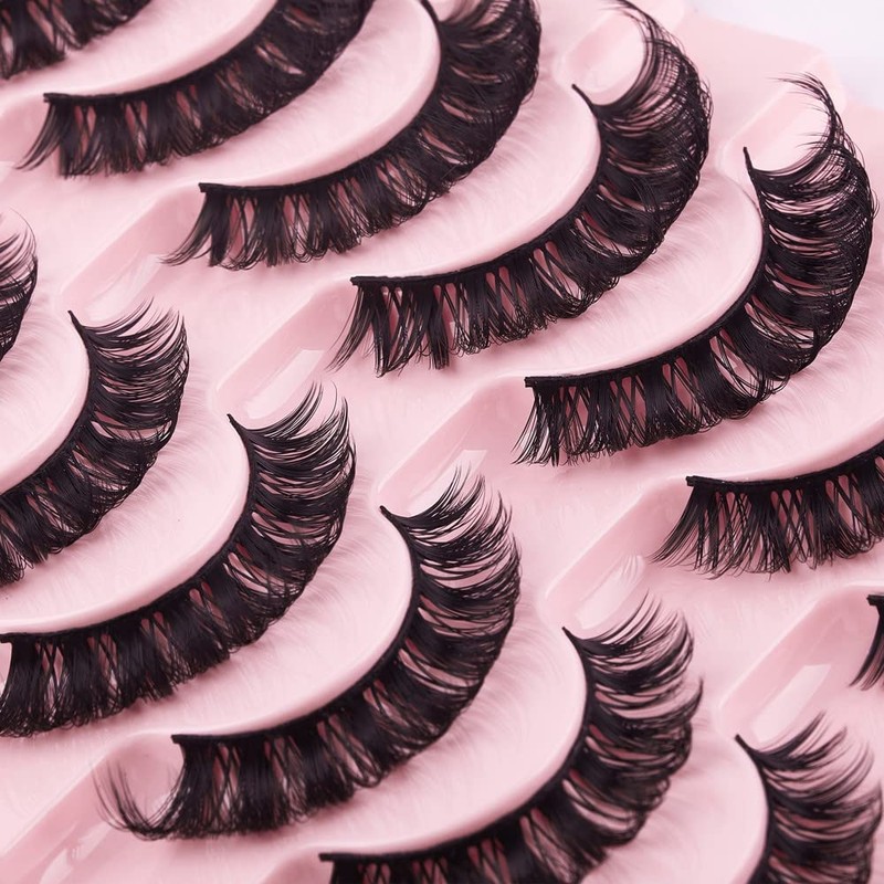 False Eyelashes Russian Strip Lashes Natural Fluffy Wispy D Curly