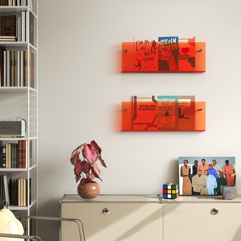 Acrylic Magazine Holder, 2 Pack Hanging Bookshelf Magazine Rack, Wall