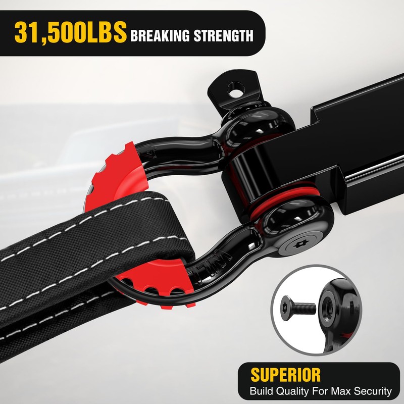 Nilight 3" x 20' Recovery Tow Strap Kit with 2"