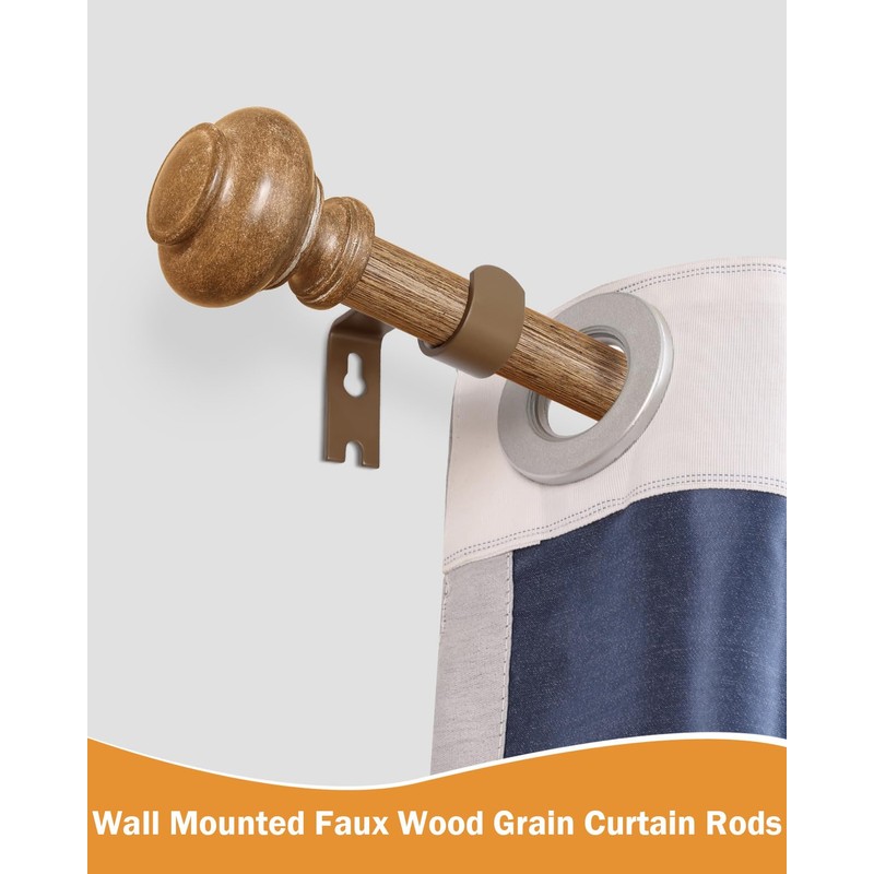 Wood Curtain Rods for Windows 48 to 84 Inch, 1