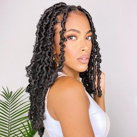 Niseyo 14 Inch Butterfly Locs Crochet Hair 6 Packs Pre Looped Handmade Distressed Faux Locs Crochet Braids (1#)