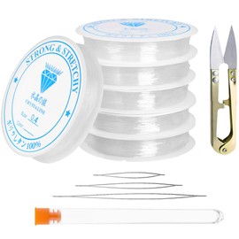 Redamancy 6 Spool Elastic Band for Bracelets, 0.4 mm - 1.0 mm Band for Bracelets, Thread for Bracelets, Jewellery Thread Elastic with Bead Needle and Scissors, for Pearl Jewellery Bracelets Crafts