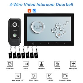 Swokely Wired Video Doorbell Apartment Intercom System,10 Inch Full Touch Monitor,1080P Doorbell Camera,TUYA WiFi Smart Home Video Intercom Door Phone Kits, NFC Unlock for Villa Home