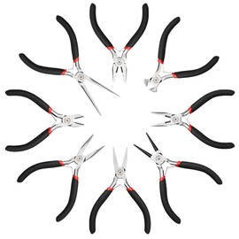 MAXPOWER Mini Jewelry Pliers Set - 8pc, Diagonal, End Cut, Bent, Combination, Flat, Needle, Round Nose (4.5-inch)