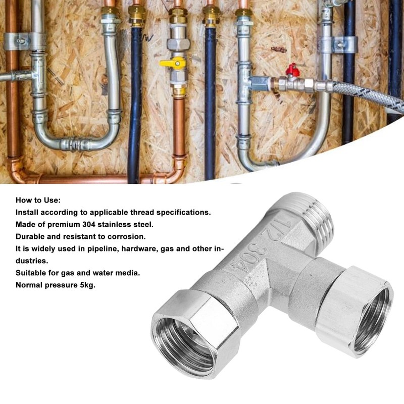 Plumbing Fitting, G1/2 Stainless Steel Pipe Fittings 3 Way T