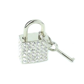 Rhinestone Padlock Pendant with Key