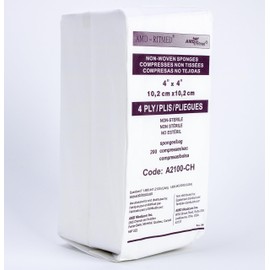 AMD-Ritmed Non-Woven Sponges, Non-Sterile, Gauze Sponges, for Cleansing, Prepping and Dressing, Highly-Absorbent and with Less Linting, 4"x 4", 4 Ply, 1 Box of 200 Non-Woven Sponges