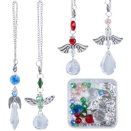 SUNNYCLUE 1 Box DIY 4 Sets Angel Car Charm Making Kit Angel Car Charms Suncatchers Guardian Angel Wing Beads Lucky Car Hanging Ornament Glass Hanging Charms for Car Mirror Window Home Decoration