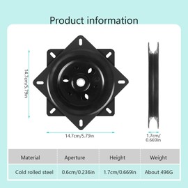 Swivel Fitting, 360° Turntable Heavy Duty Turntable Ball Bearing 6 Inch Swivel Plate, 150 kg Load Capacity for Chair, Stool, Bookshelves, Table (Black)