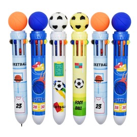 Lopenle 8 Pieces Multicolor Pens 10-in-1 Basketball Pens Football (Soccer) Retractable 10 Colors Ballpoint Pens For School Home Office Stationery
