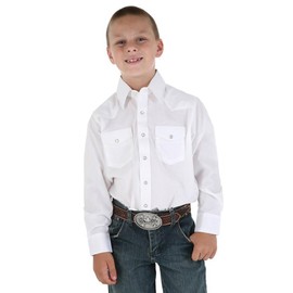 Wrangler Boy's Dress Western Solid Snap Shirt, White, Small(5 - 6)