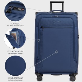 Verage Toledo Softside Expandable Suitcase with Spinner Wheels, Lightweight Luggage with Flashlight, Men and Women,Navy, Checked-Large 29-Inch