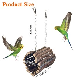 BNOSDM Wooden Bird Tunnel Parrot Swing Toys Natural Fruitwood Hanging Nest Parrot Hammock Bird Cage Accessories for Conures, Parakeets, Budgies, Finches, Cockatiels, Lovebirds (S)