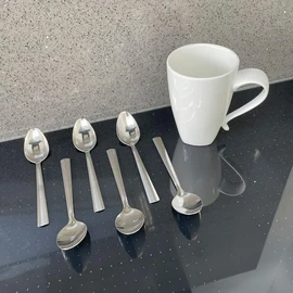 1Buy UK 6pc Tea Spoon Cutlery Stainless Steel Teaspoons Tea Spoons Colour Silver Premium Quality Dishwasher Safe Kitchen Home Work