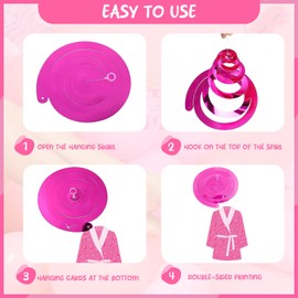 JoyAura Hotpink Sleepover Party Decorations - 11 Pcs Hot Pink Banner Hanging Swirls Decor Set Spa Birthday Theme Slumber Night Out Party Supplies Favors for Sweet Princess Girls Girl Women woman