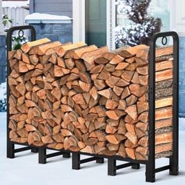 Amagabeli 5ft Firewood Log Rack Outdoor Heavy Duty Logs Holder for Fireplace Indoor Outdoor Adjustable Wood Racks for Fire Wood Holder Metal Pile Stand Storage Stacker Organizer Black