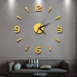 HERCHR Moderno Reloj de Pared Bricolaje Sin Marco, 60 x 60 cm Gran Número de Espejo de Pared 3D, Pegatinas para Relojes de Pared Decoradas con Espejos Acrílicos, Reloj de Pared de Bricolaje 3D